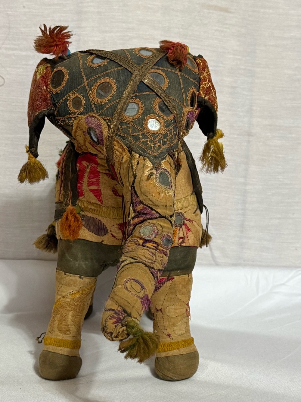 Vintage Indian Embroidered Patchwork Mirror Work Elephant